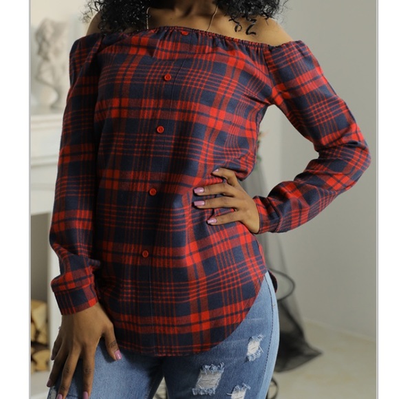 Long Sleeve Red & Blue Plaid Top - Picture 4 of 6